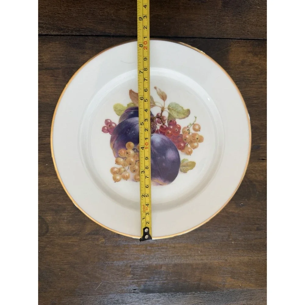 Josef Kuba Vintage Western Germany Fruit Plates Set of 6 Gold Trim Porcelain 8